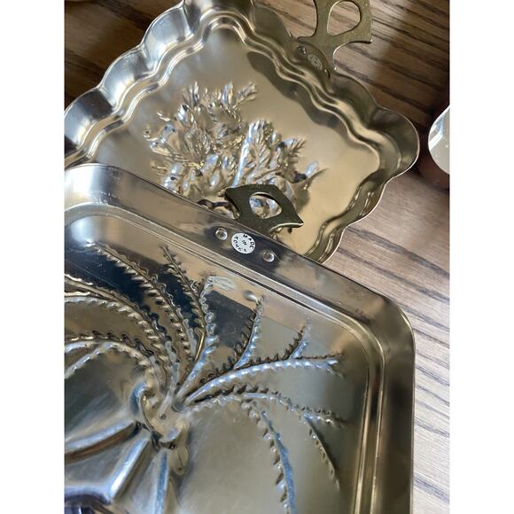 Vintage Copper Tin Lined Mold Celery And Carrots 10" x 7" Brass Handles Set 3 - Picture 7 of 7